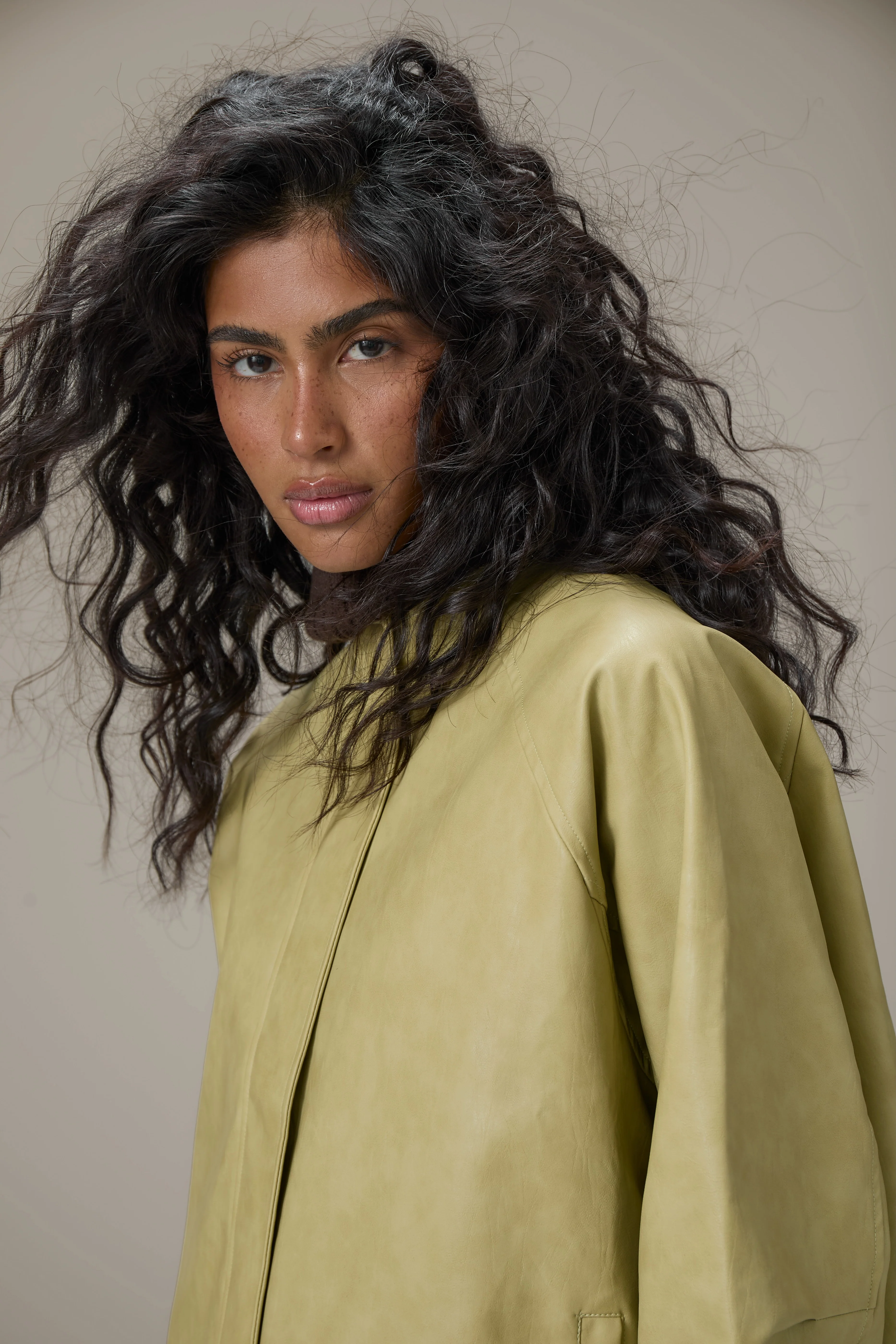 Bramley Faux Leather Jacket in Apple Green - Image 4