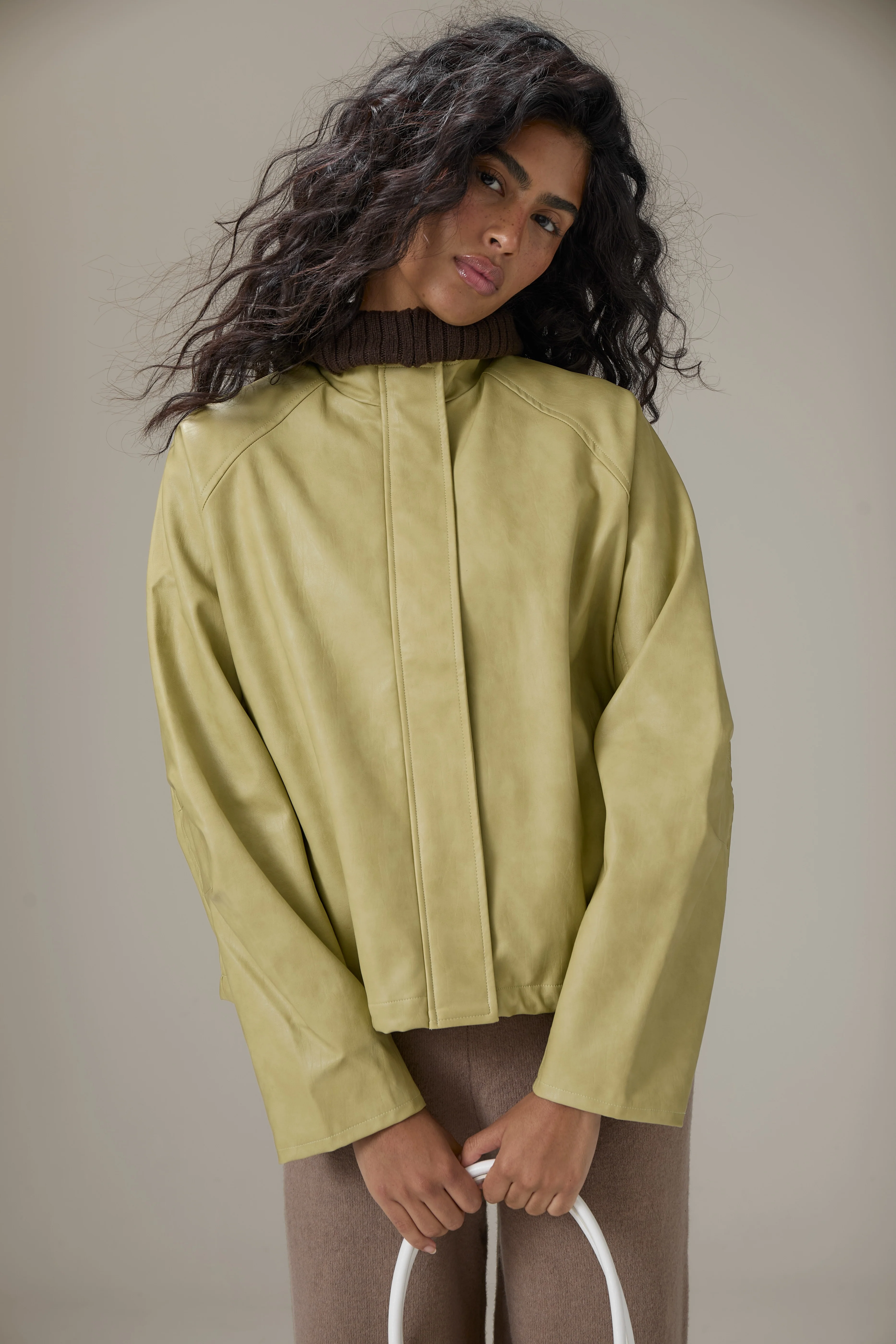 Bramley Faux Leather Jacket in Apple Green - Image 6