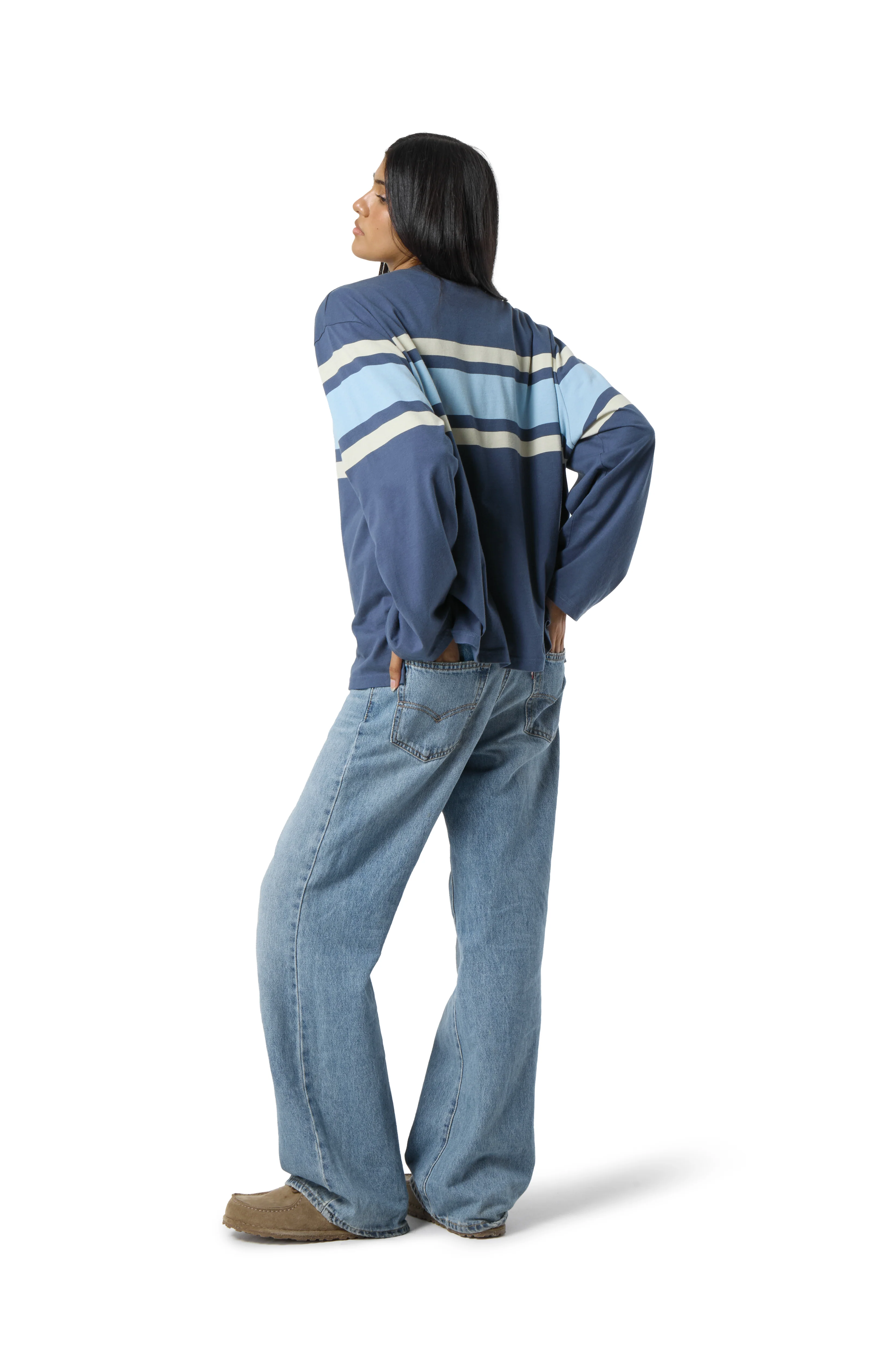 Boardwalk Long Sleeve Tee in Mid Blue - Image 3