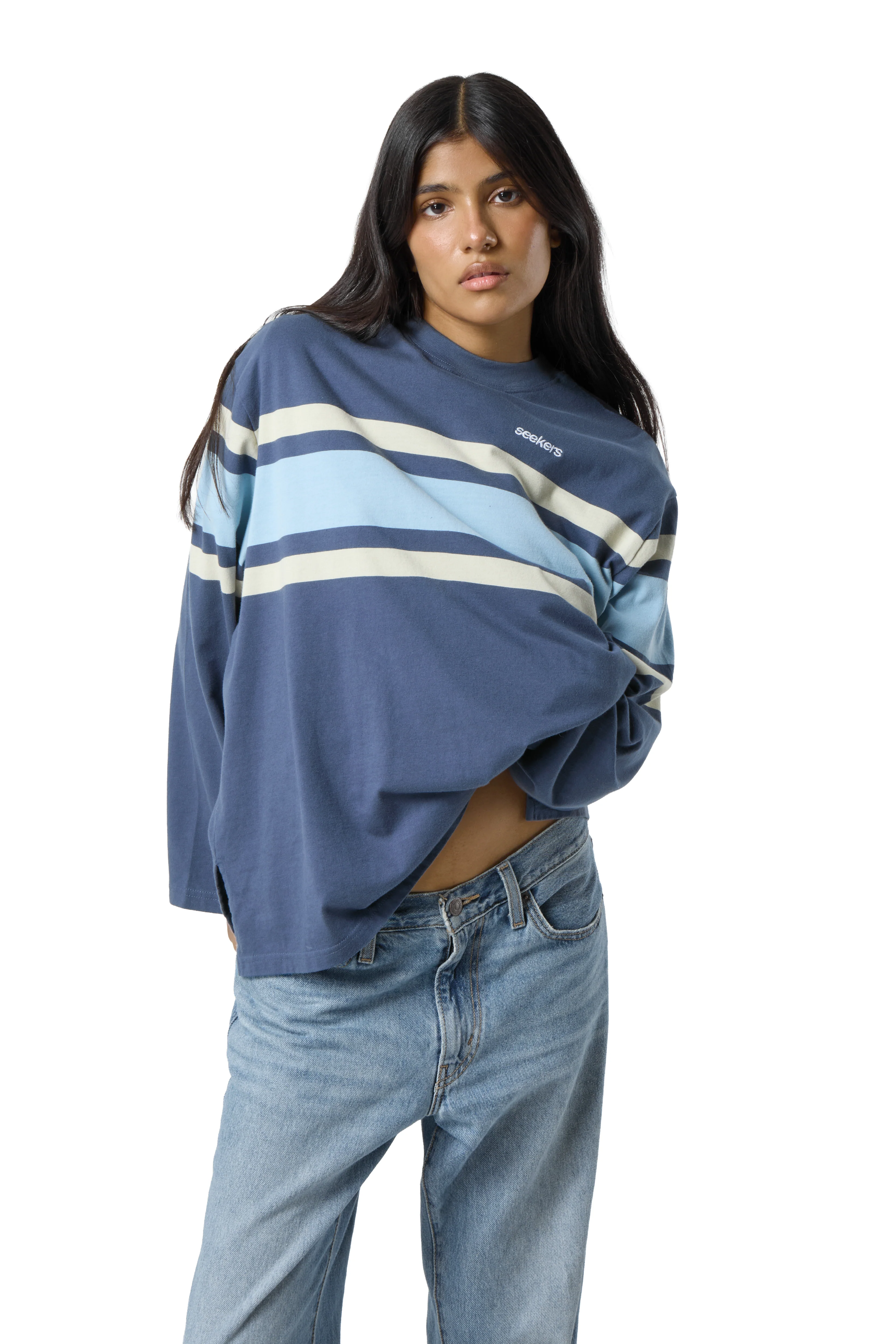 Boardwalk Long Sleeve Tee in Mid Blue - Image 4