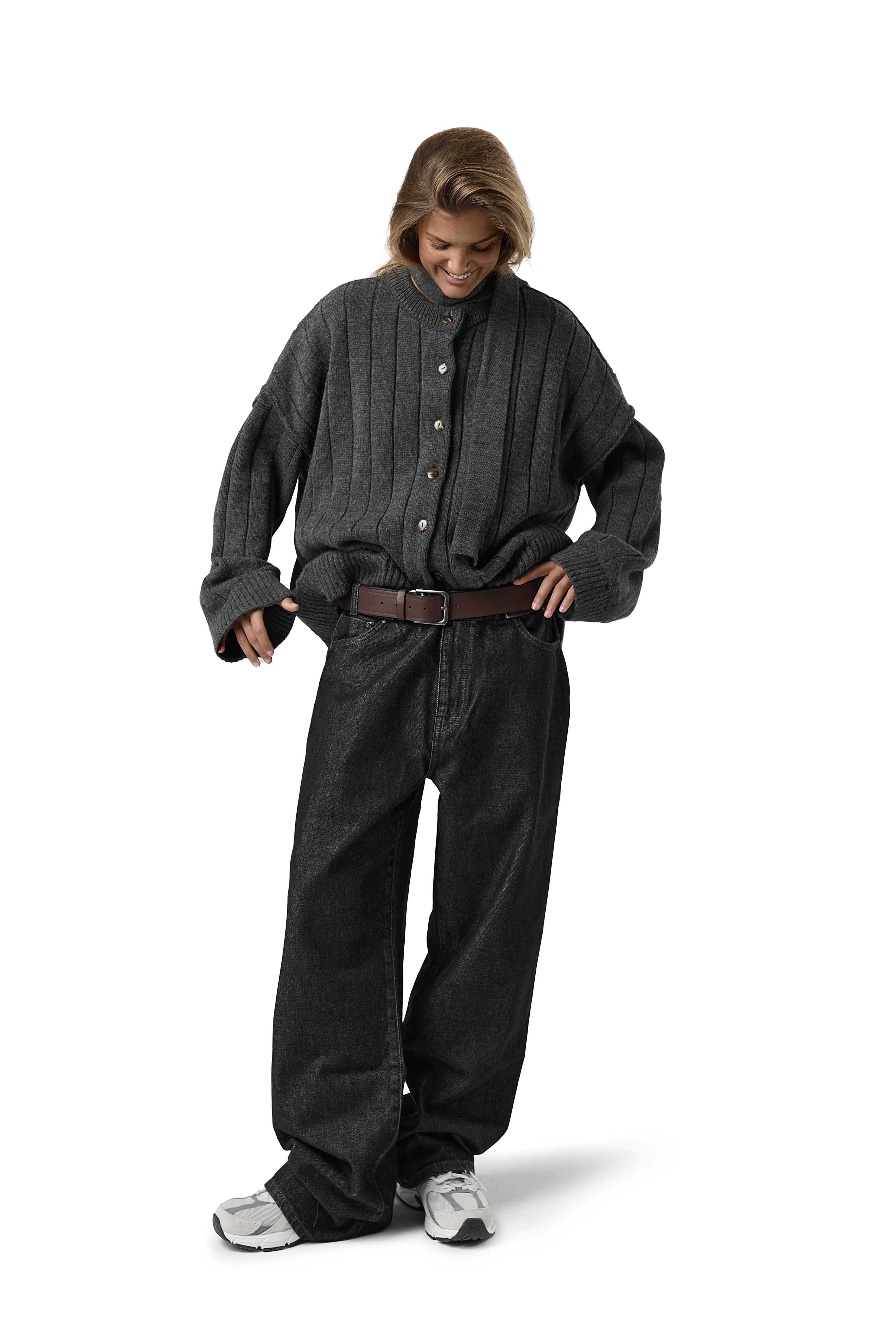 Bryant Button Cardigan in Charcoal - Image 6