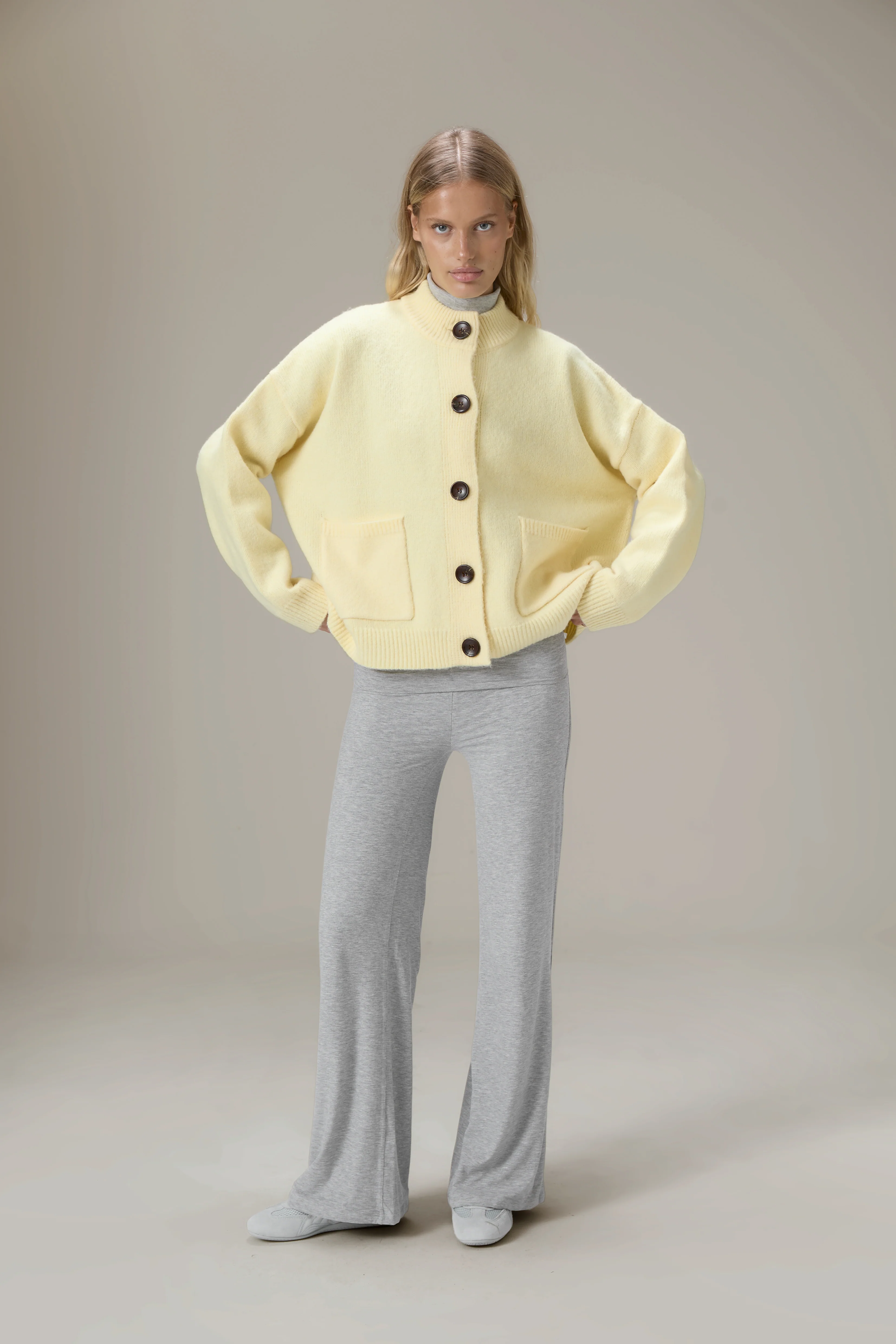 Eccles Button Cardigan in Butter Yellow