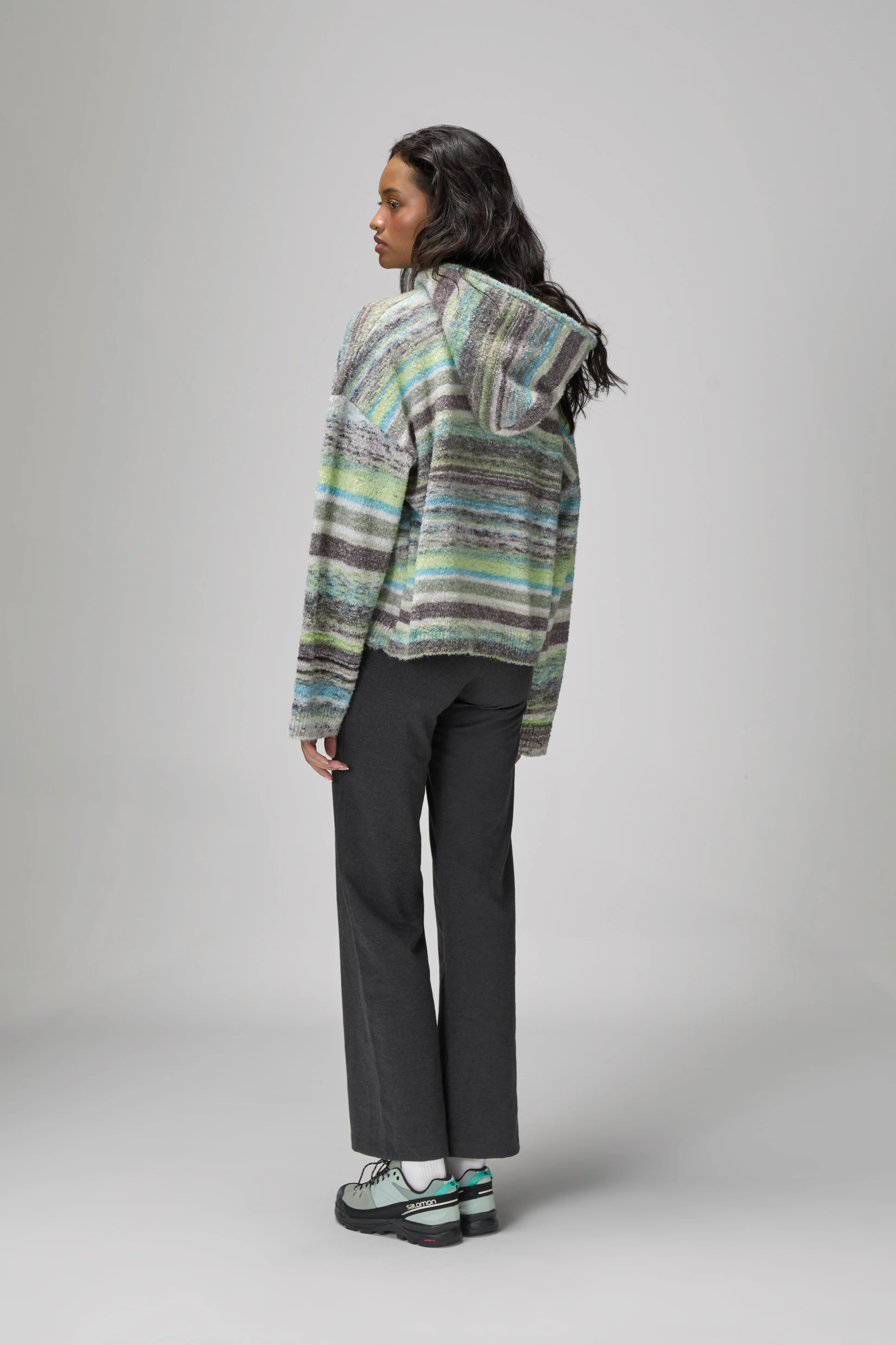Emmett Knit Zip Up Hoodie in Lime - Image 2