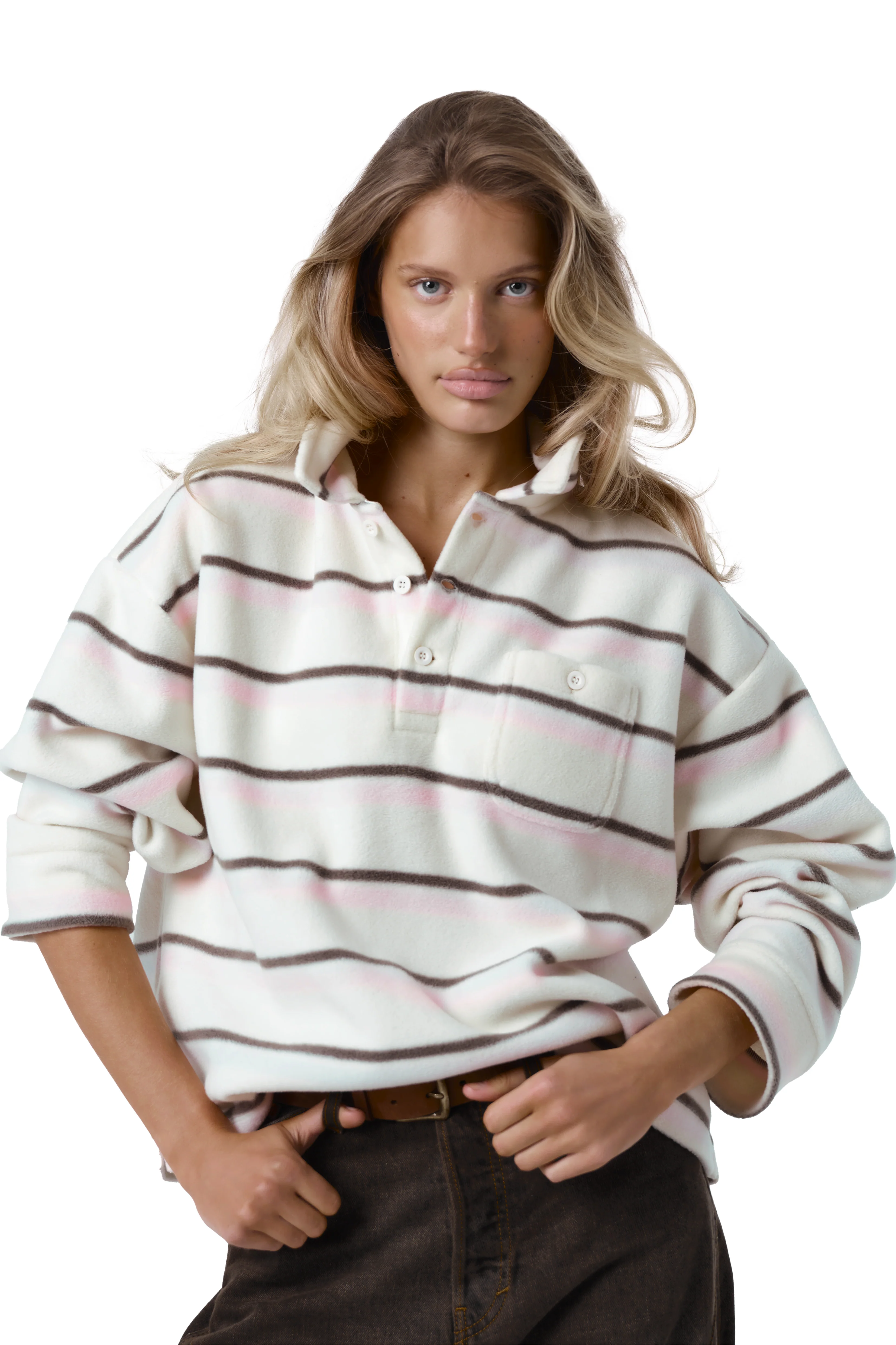 Folk Fleece Shirt in Bunny Stripe - Image 3