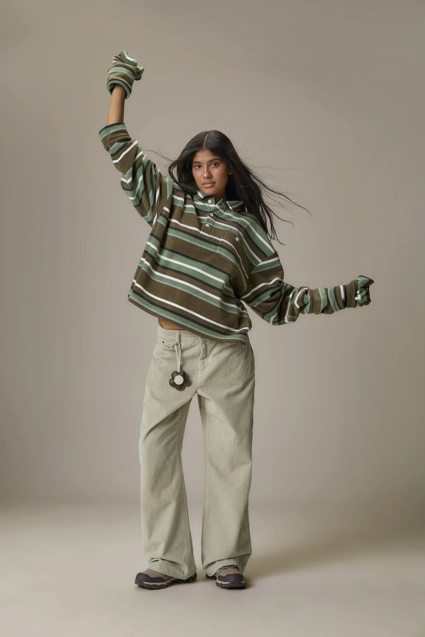 Folk Fleece Shirt in Khaki Stripe - Image 6