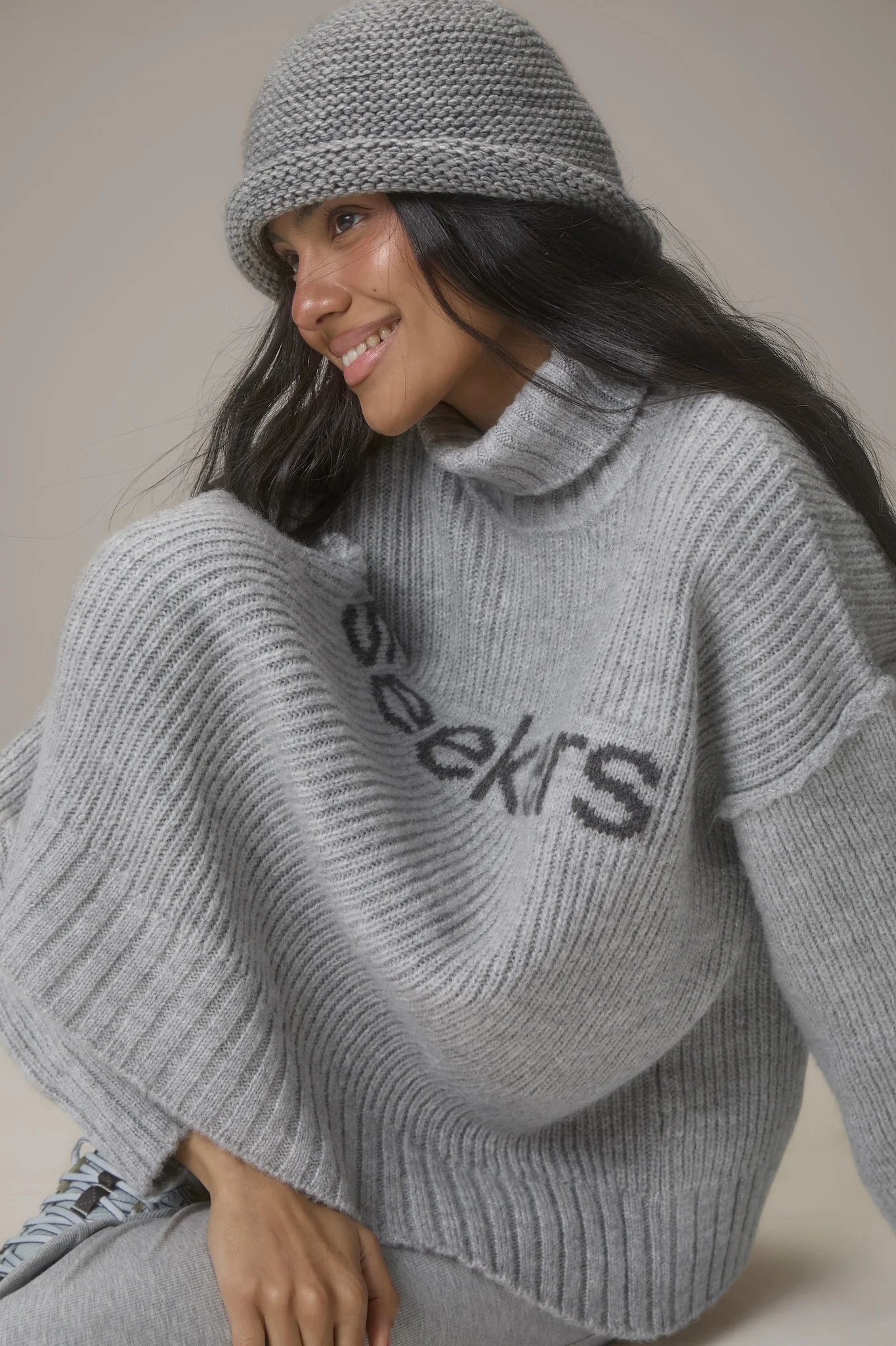 Misty Roll Neck Knit Jumper in Grey - Image 5