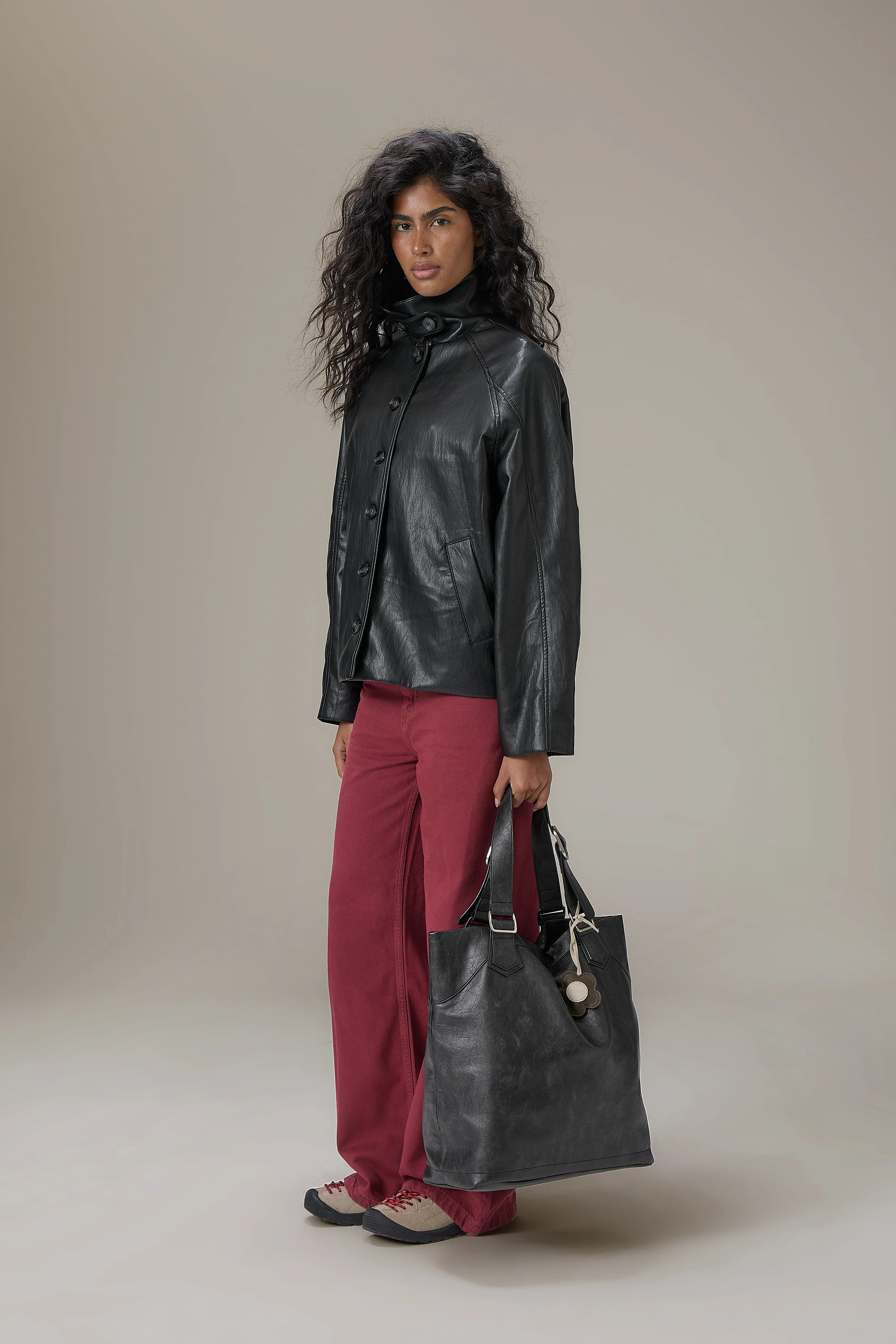 Hollies Classic Faux Leather Jacket in Black - Image 3