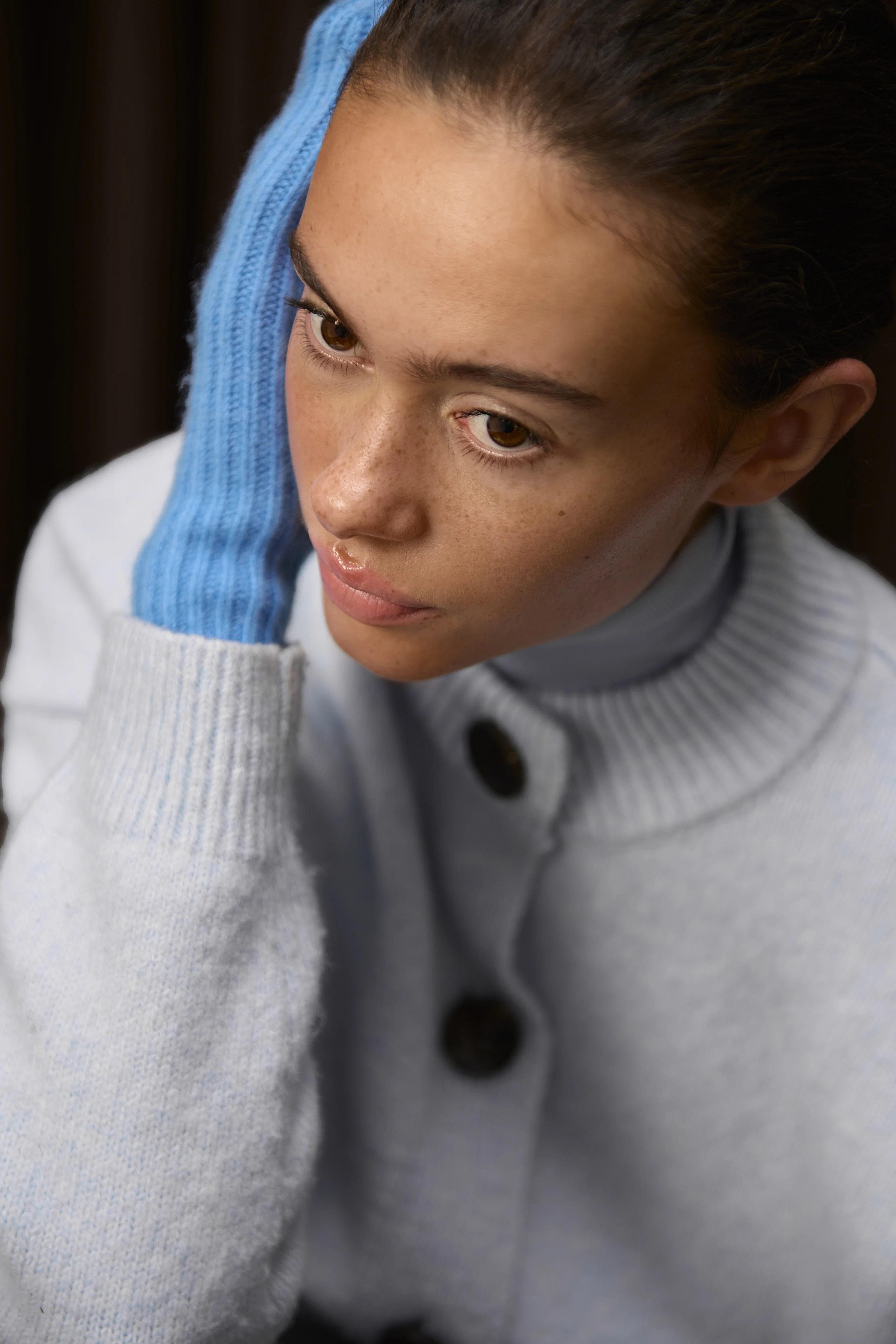 Eccles Button Cardigan in Powder Blue - Image 3
