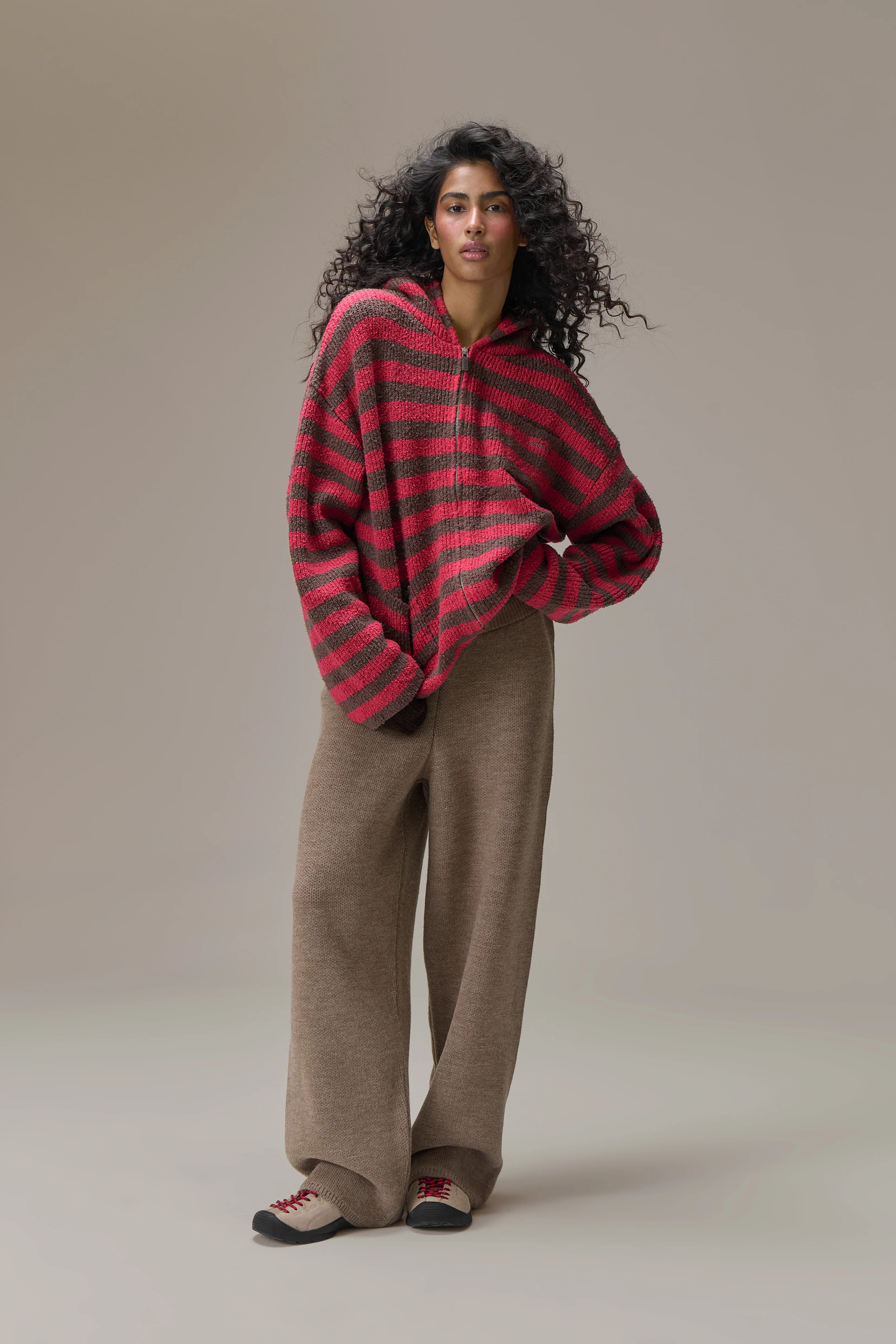 Jasper Knit Hoodie Zip Up in Red - Image 2