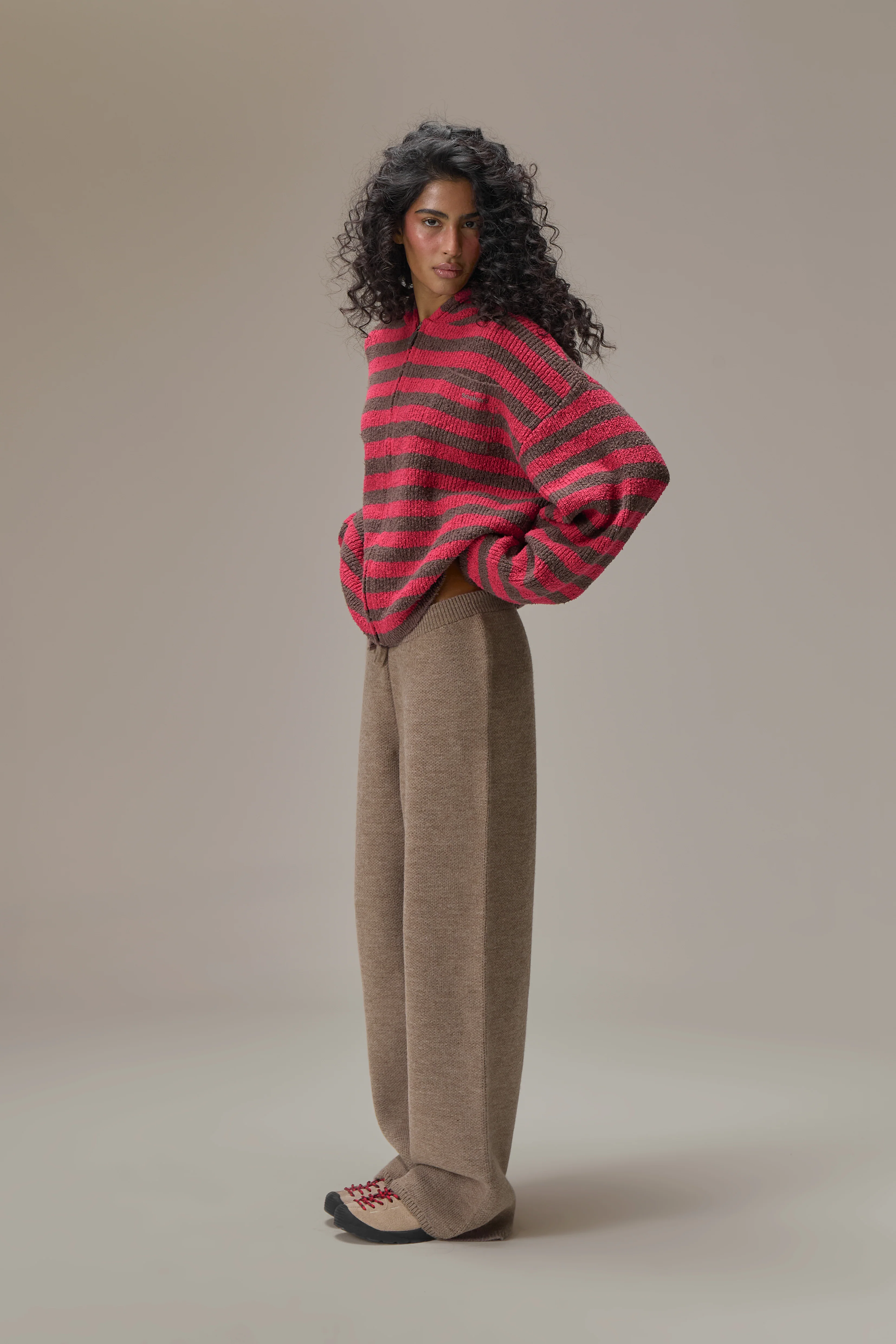 Jasper Knit Hoodie Zip Up in Red - Image 4