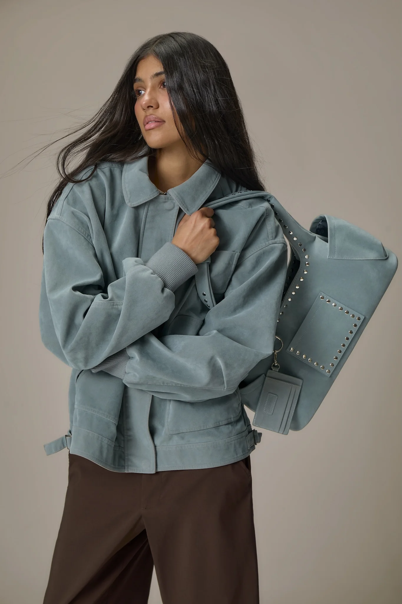 Martha Faux Suede Jacket in Blue - Image 4
