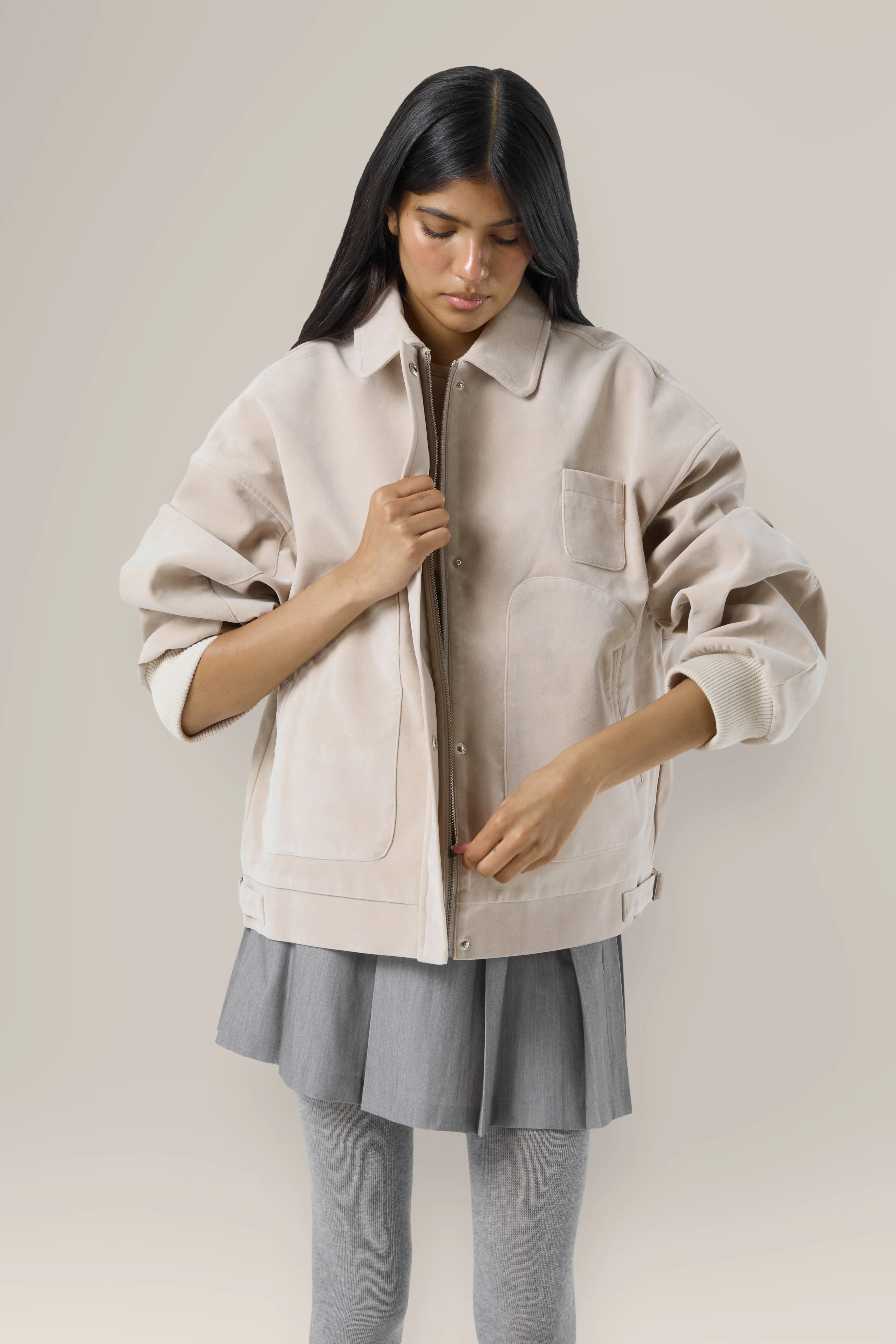 Martha Faux Suede Jacket in Beige - Image 4