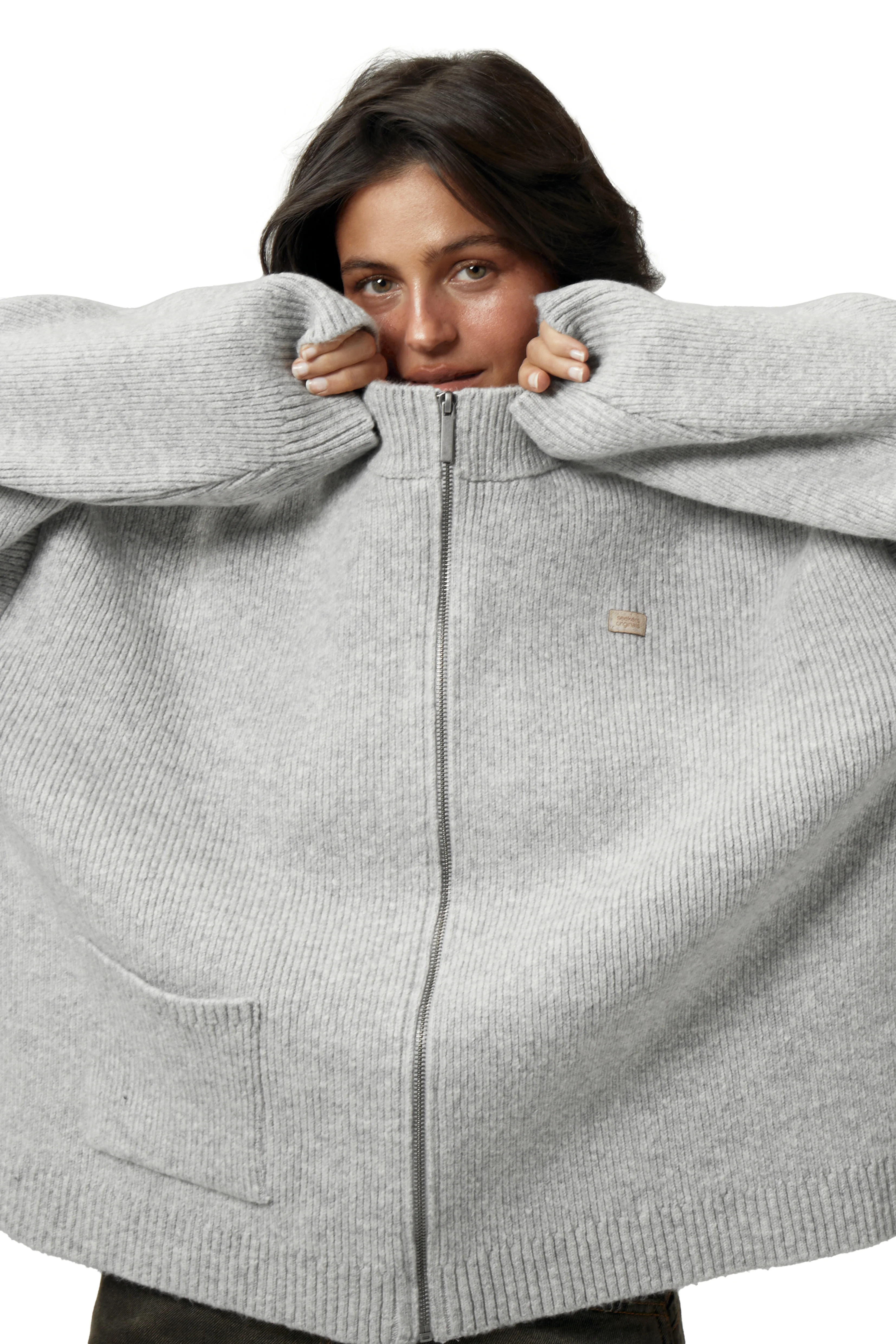 Originals Knit Zip Up in Light Grey - Image 6
