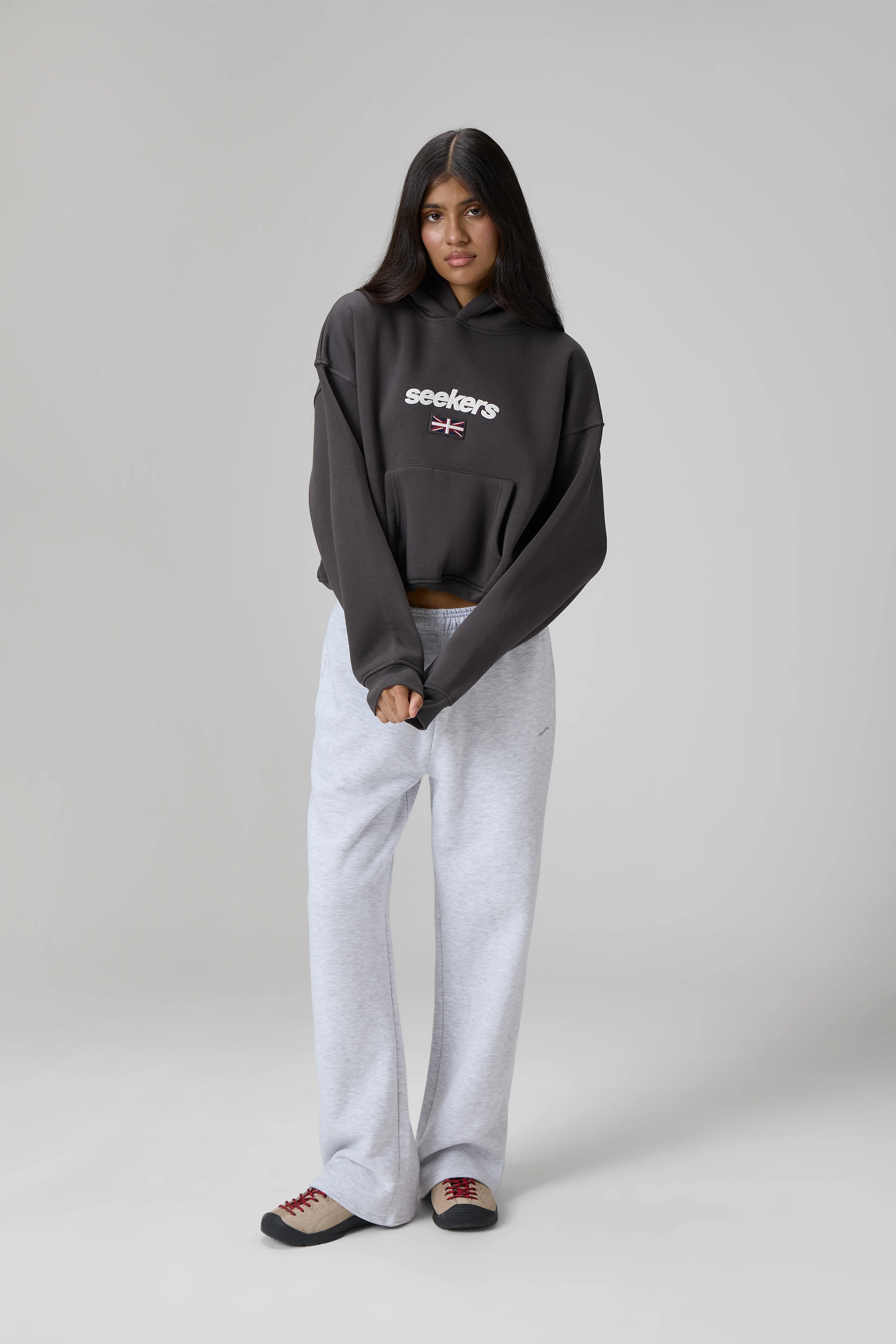 Seekers GB Shrunken Hoodie in Off-Black - Image 2