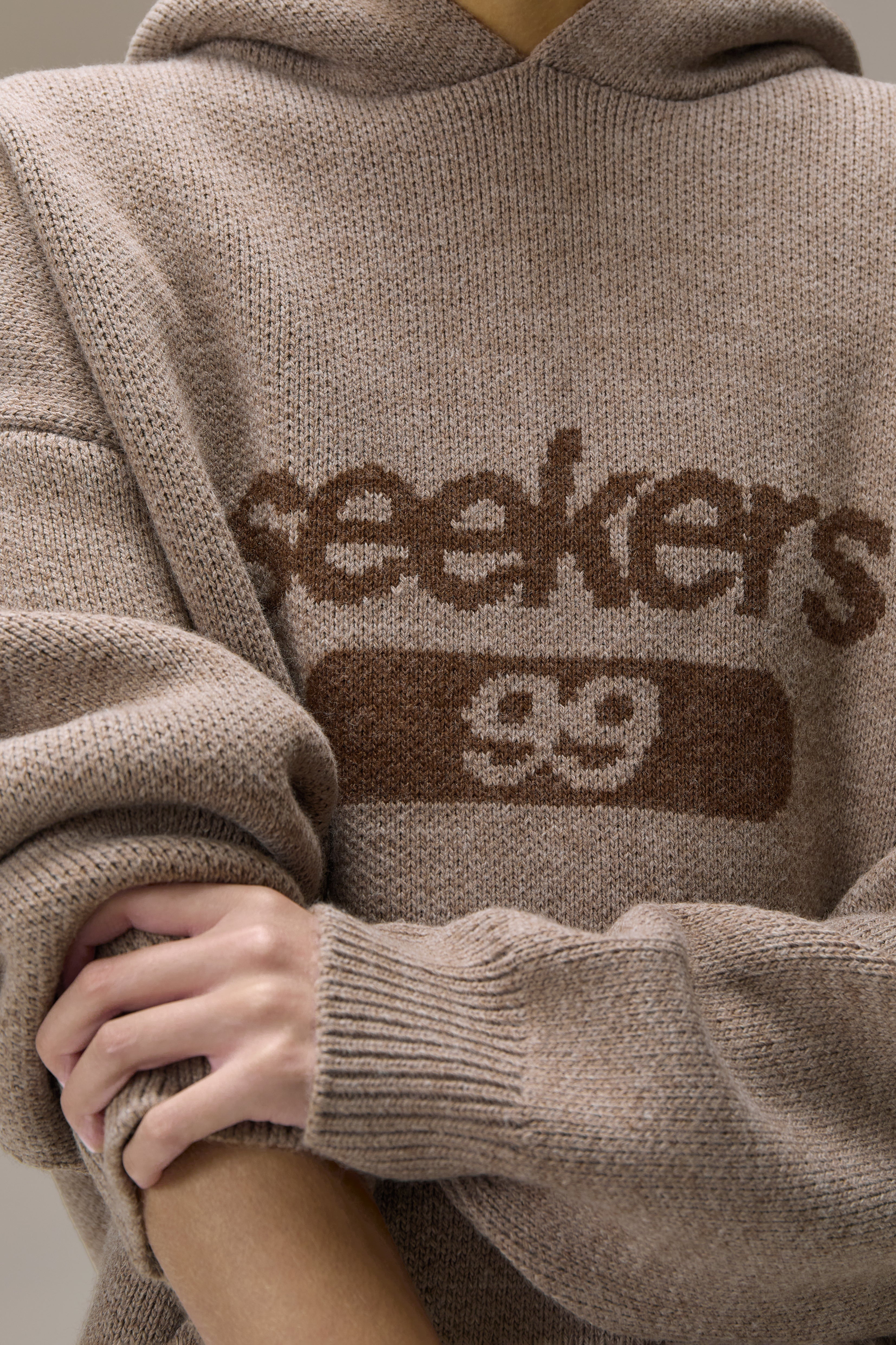 Seekers 99 Knit Hoodie in Soft Brown - Image 4