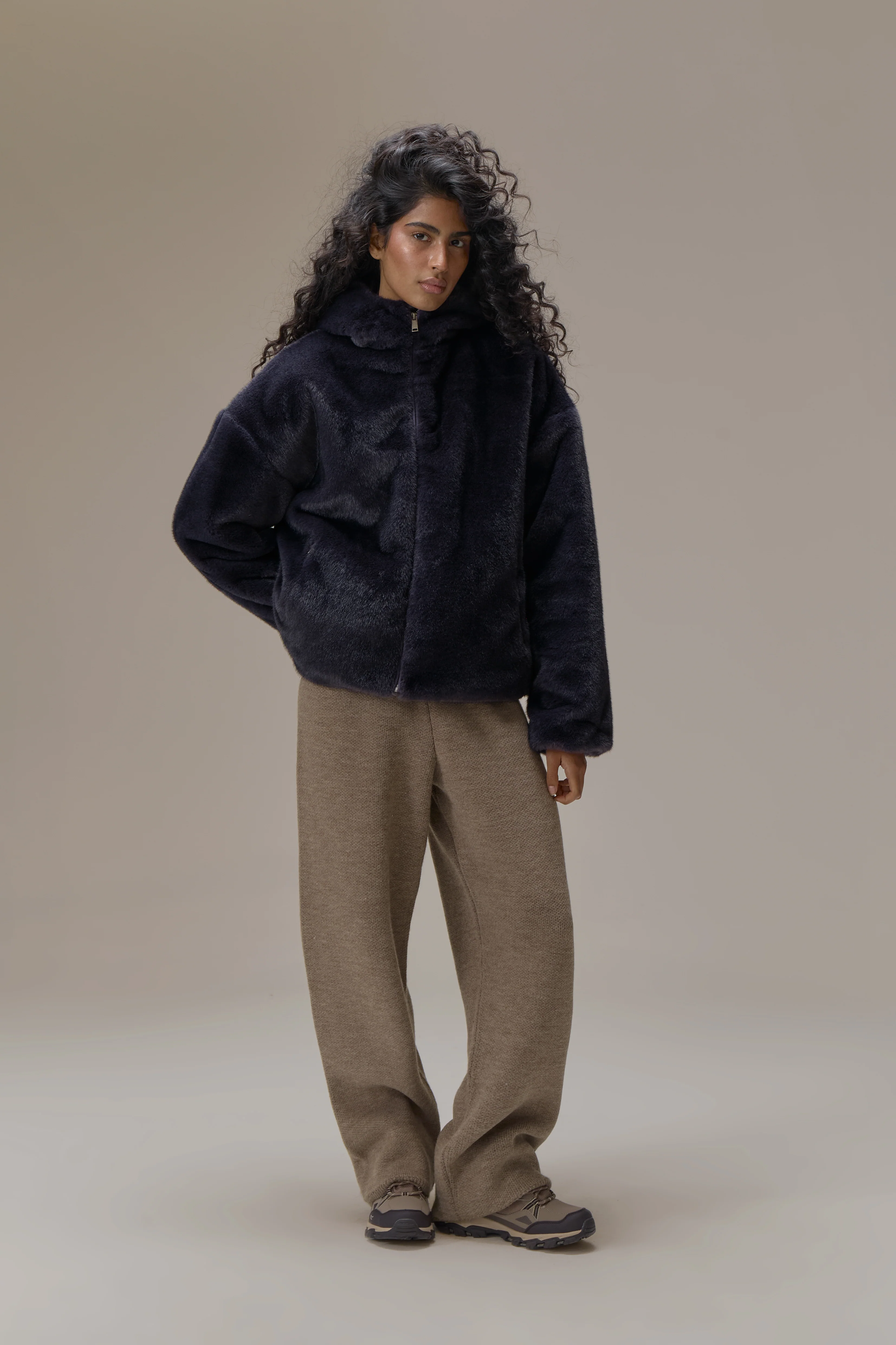 Winnipeg Faux Fur Hooded Jacket in Navy - Image 8
