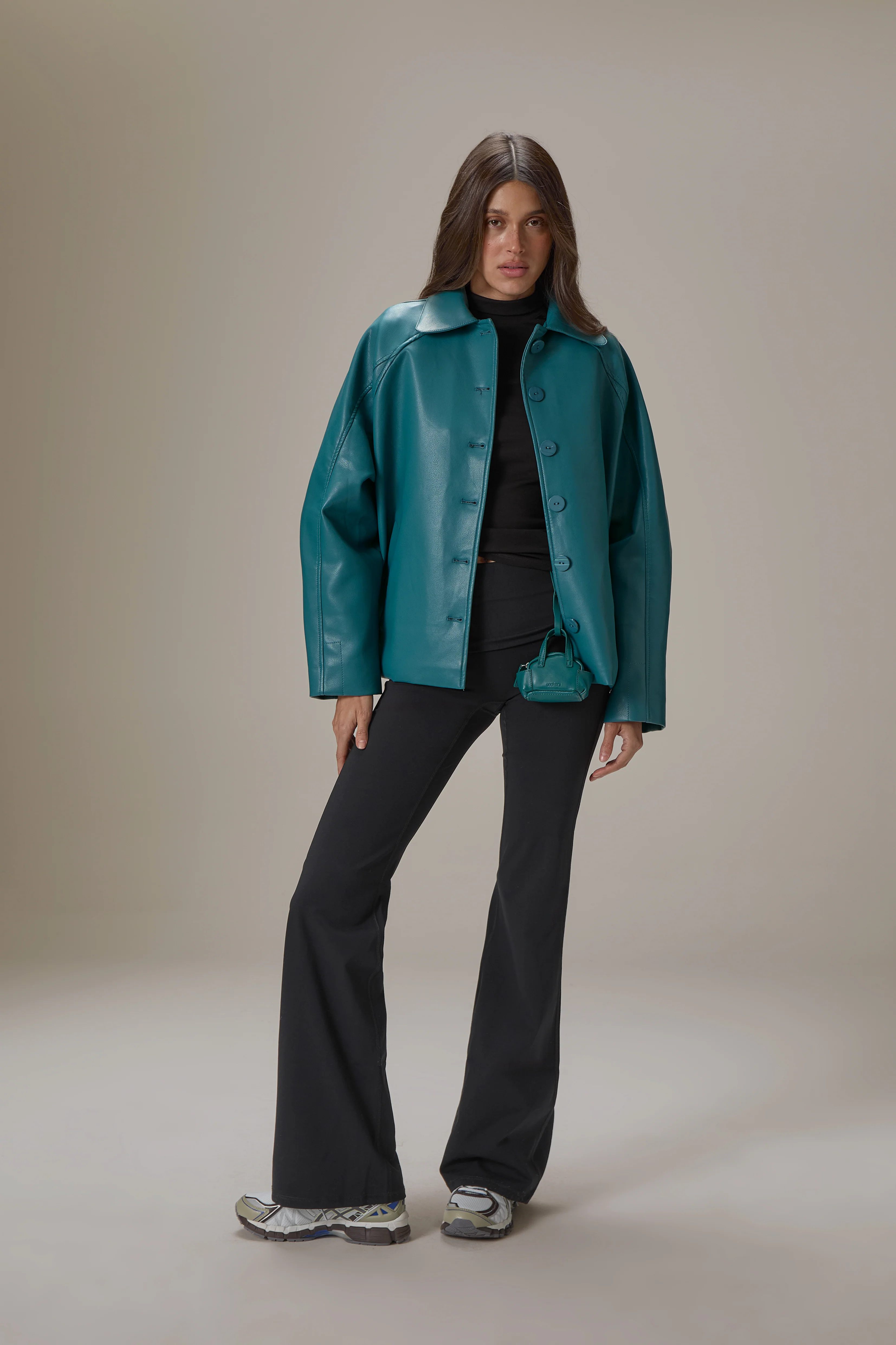 Hollies Classic Faux Leather Jacket in Dark Cyan - Image 4