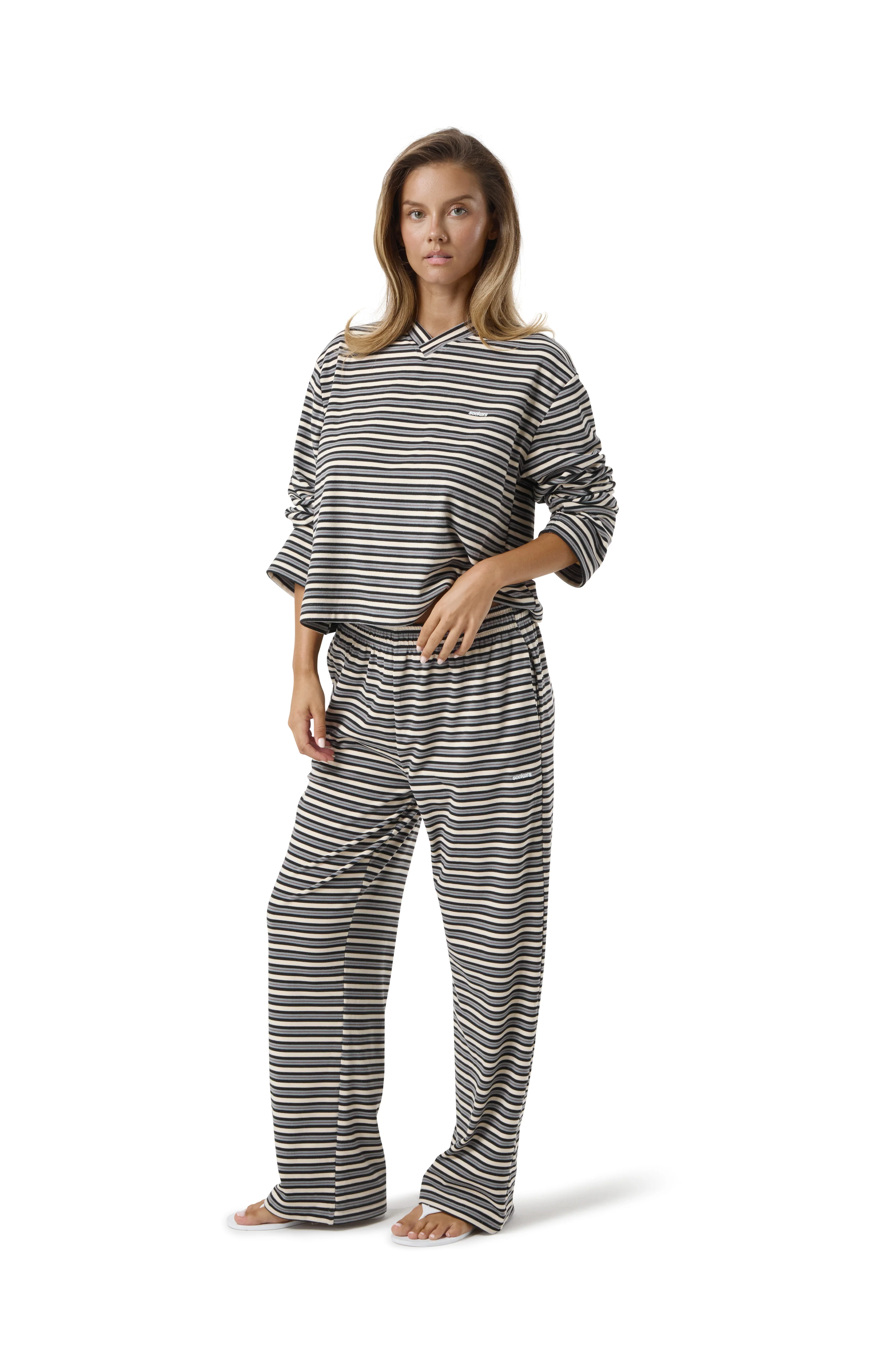 Wilkie Soft Wide Leg Pants in Multi Cream - Image 3