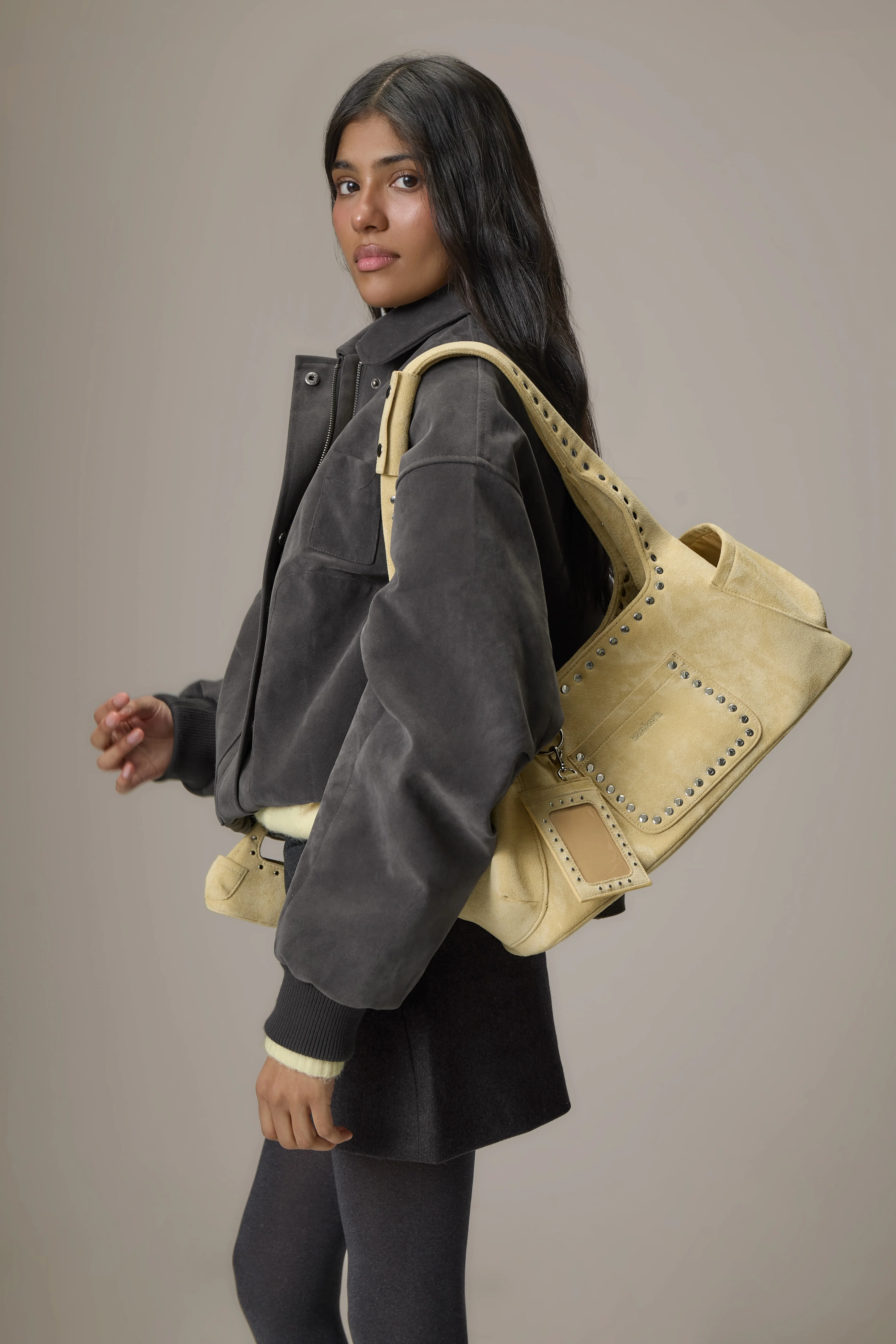 Martha Suede Carryall in Yellow - Image 5